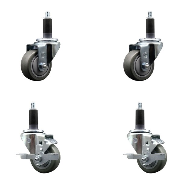 Service Caster 3'' SS Gray Poly Wheel Swivel 1-1/8'' Expanding Stem Caster Set 2 Brakes, 4PK SCC-SSEX20S314-PPUB-2-TLB-2-118 - main